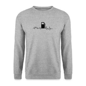 Heartbeat gas station T-shirt gas station attendant gift - Unisex Sweatshirt - salt & pepper - Front - Alina (178cm) & Michal (187cm)