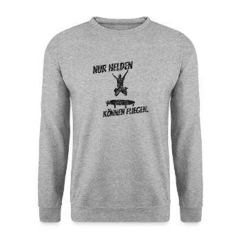 Nur Helden Können Fliegen Trampolin Jump Geschenk - Unisex Pullover - Weißgrau meliert - Vorne - Alina (178cm) & Michal (187cm)