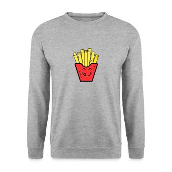 Pommes Essen Geschenk idee Kinder Fast food - Unisex Pullover - Weißgrau meliert - Vorne - Alina (178cm) & Michal (187cm)