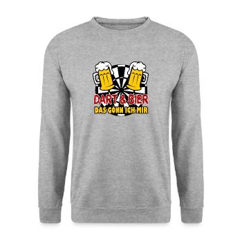 Dart & Bier das gönn ich mir - Steeldart, Geschenk - Unisex Pullover - Weißgrau meliert - Vorne - Alina (178cm) & Michal (187cm)
