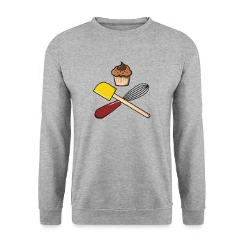backen Bäcker Törtchen Geschenk idee Kuchen - Unisex Pullover - Weißgrau meliert - Vorne - Alina (178cm) & Michal (187cm)