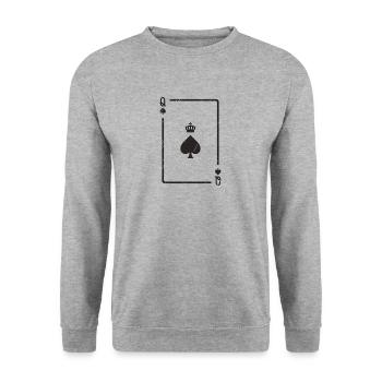 Karte Pik Dame Kartenspiel Skat Poker Geschenk - Unisex Pullover - Weißgrau meliert - Vorne - Alina (178cm) & Michal (187cm)