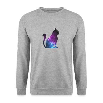 Galaxy Katze Weltraum Geschenk - Unisex Pullover - Weißgrau meliert - Vorne - Alina (178cm) & Michal (187cm)