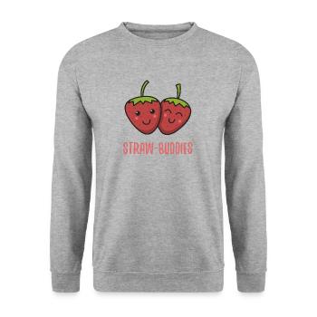 Erdbeeren beste Freunde Geschenk Freundin verliebt - Unisex Pullover - Weißgrau meliert - Vorne - Alina (178cm) & Michal (187cm)