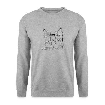 dessin de chat - Sweat-shirt Unisexe - gris chiné - Devant - Alina (178cm) & Michal (187cm)
