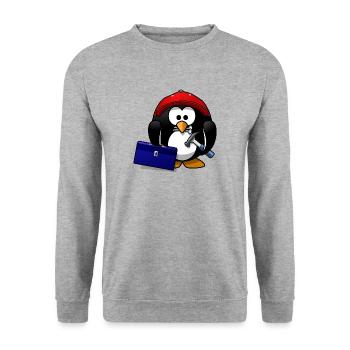 Handwerker Pinguin - Unisex Pullover - Weißgrau meliert - Vorne - Alina (178cm) & Michal (187cm)