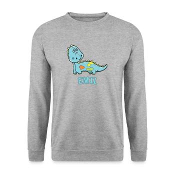 Dinosaur funny child Emil gift birthday - Unisex Sweatshirt - salt & pepper - Front - Alina (178cm) & Michal (187cm)