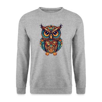 Stylish Owl Colorful Indie Retro - Unisex Sweatshirt - salt & pepper - Front - Alina (178cm) & Michal (187cm)