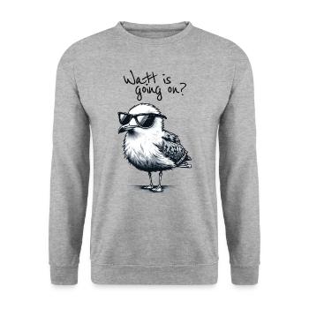 Watt is going on Coole Möwe Nordsee Spruch - Unisex Pullover - Weißgrau meliert - Vorne - Alina (178cm) & Michal (187cm)