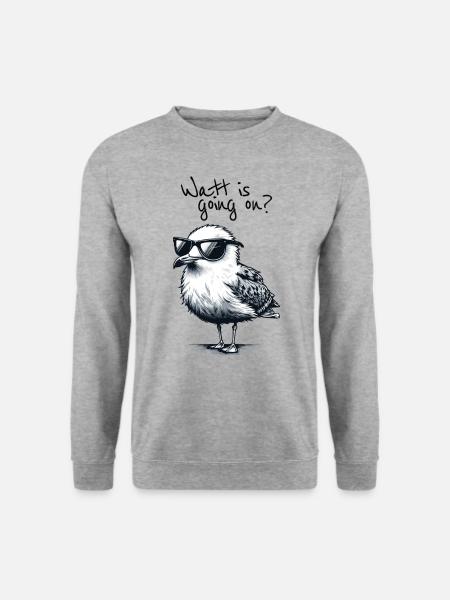 Watt is going on Coole Möwe Nordsee Spruch - Unisex Pullover - Weißgrau meliert