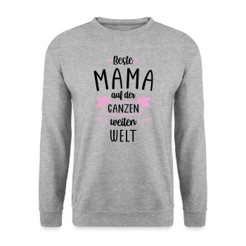Muttertag Beste Mama auf der ganzen weiten Welt ro - Unisex Pullover - Weißgrau meliert - Vorne - Alina (178cm) & Michal (187cm)