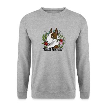 Le bonheur BullTerrier - Bringé - Sweat-shirt Unisexe - gris chiné - Devant - Alina (178cm) & Michal (187cm)