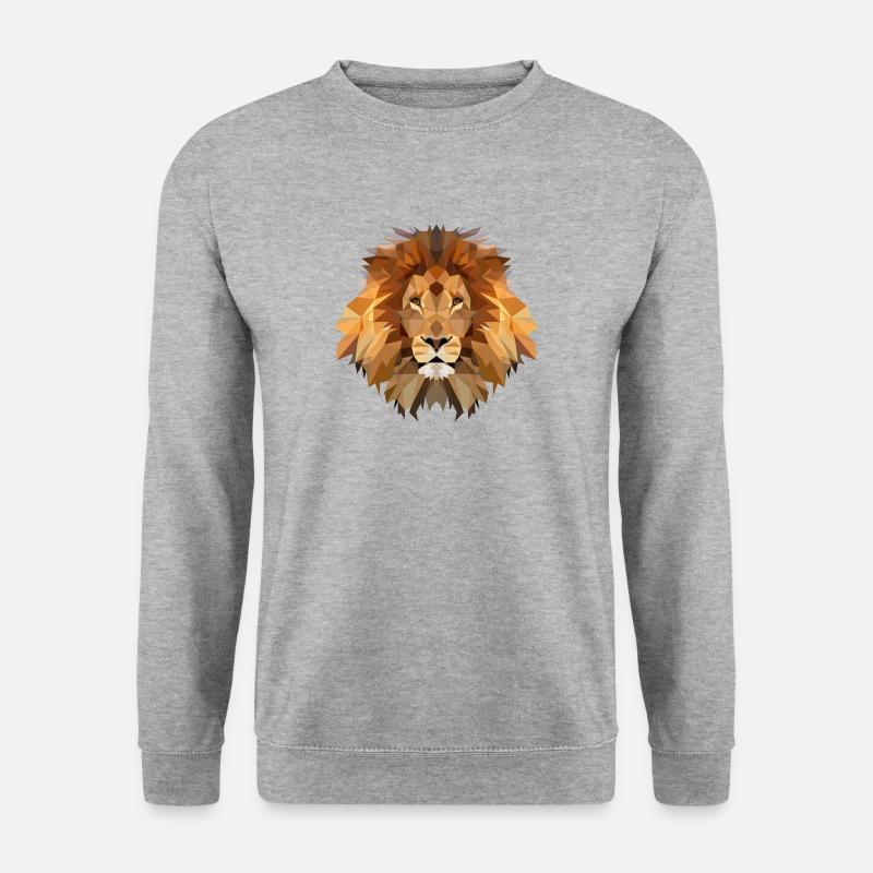Lion King / Handmade Polygon Artwork Löwe - Unisex Pullover - Weißgrau meliert