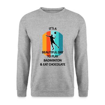 Badminton, Badminton, Badminton, Chocolat - Sweat-shirt Unisexe - gris chiné - Devant - Alina (178cm) & Michal (187cm)