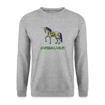 Halloween Einhorn untot Zombie lustig Geschenk - Unisex Pullover - Weißgrau meliert - Vorne - Alina (178cm) & Michal (187cm)