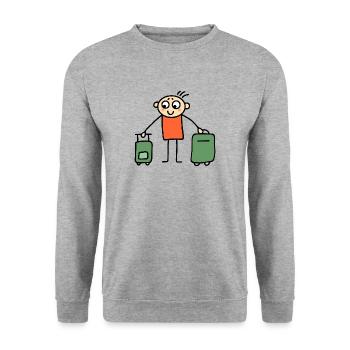 Mann mit Koffern geht auf Reisen - Unisex Pullover - Weißgrau meliert - Vorne - Alina (178cm) & Michal (187cm)