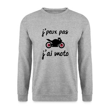 t-shirt j'peux pas j'ai moto - Sweat-shirt Unisexe - gris chiné - Devant - Alina (178cm) & Michal (187cm)