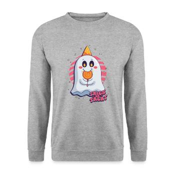 Trick or Treat Halloween Ghost - Unisex Sweatshirt - salt & pepper - Front - Alina (178cm) & Michal (187cm)