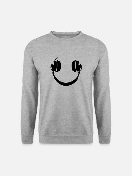 Smiley Headphone - Unisex Pullover - Weißgrau meliert