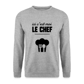 Ici c’est moi le chef - Sweat-shirt Unisexe - gris chiné - Devant - Alina (178cm) & Michal (187cm)