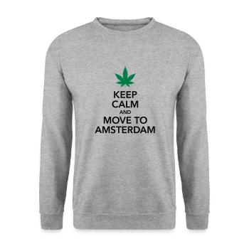keep calm move to Amsterdam Holland Cannabis Weed - Unisex Pullover - Weißgrau meliert - Vorne - Alina (178cm) & Michal (187cm)