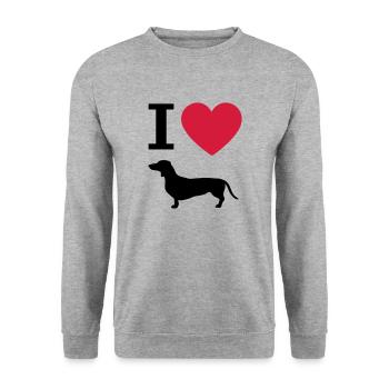 Ich liebe Dackel, Hund Herz und Hunde Silhouette - Unisex Pullover - Weißgrau meliert - Vorne - Alina (178cm) & Michal (187cm)