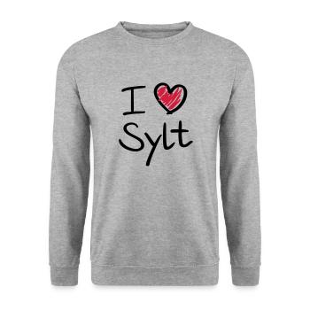 i_love_sylt__f2 - Unisex Pullover - Weißgrau meliert - Vorne - Alina (178cm) & Michal (187cm)