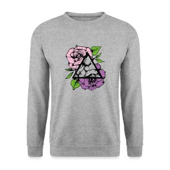Geometrische Rosen Bunt - Unisex Pullover - Weißgrau meliert - Vorne - Alina (178cm) & Michal (187cm)