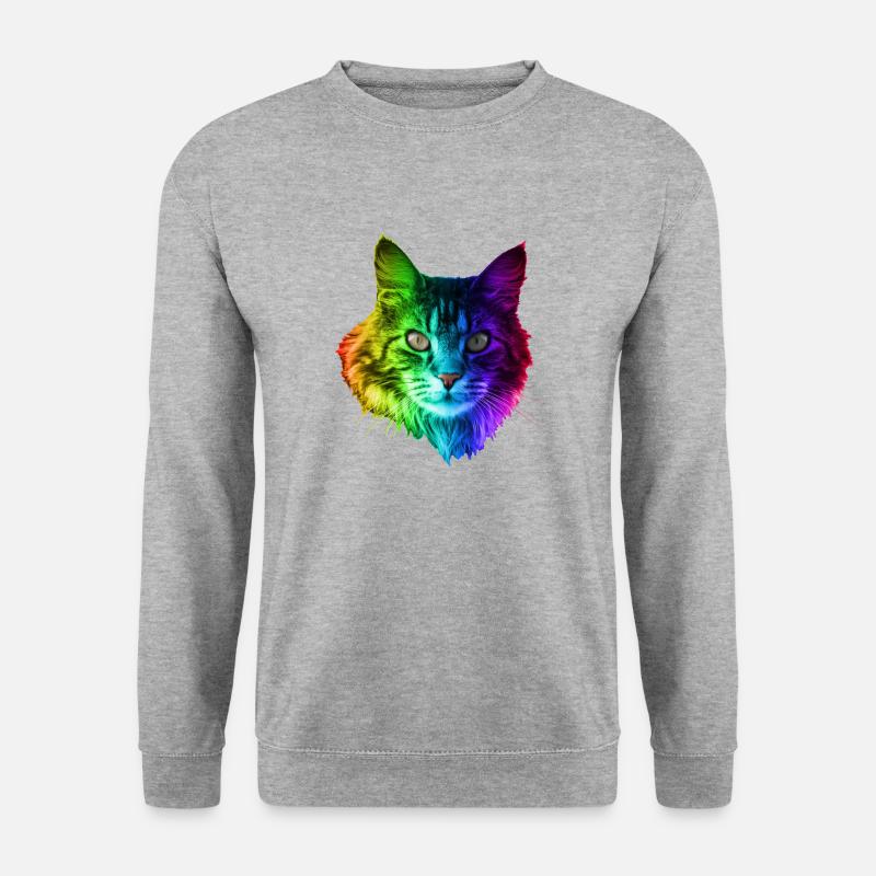 Regenbogenkatze - Unisex Pullover - Weißgrau meliert