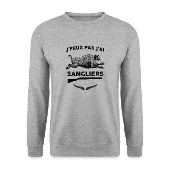 Priorité, la Chasse aux Sangliers - Sweat-shirt Unisexe - gris chiné - Devant - Alina (178cm) & Michal (187cm)