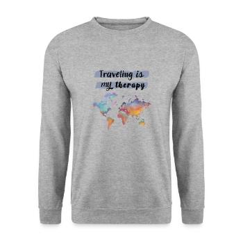Travelling is my therapy - Unisex Sweatshirt - salt & pepper - Front - Alina (178cm) & Michal (187cm)
