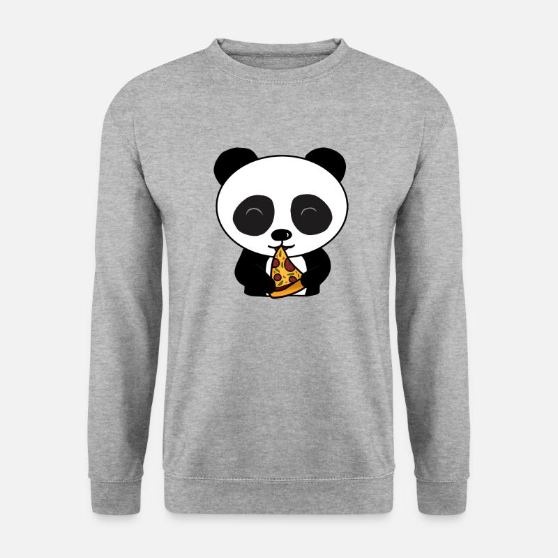 Süße Panda Bär Essen Pizza - Unisex Pullover - Weißgrau meliert