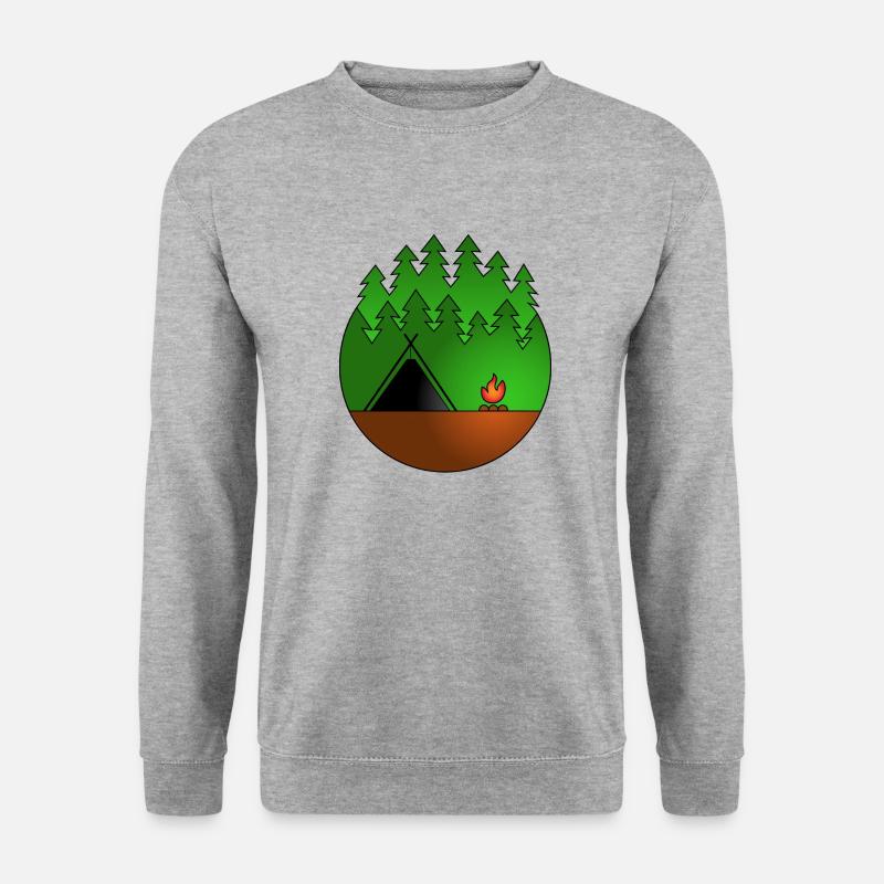 Wald mit Kothe und Lagerfeuer - Unisex Pullover - Weißgrau meliert