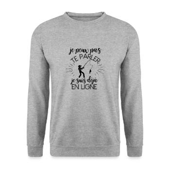 je peux pas te parler je suis déjà en ligne - Sweat-shirt Unisexe - gris chiné - Devant - Alina (178cm) & Michal (187cm)