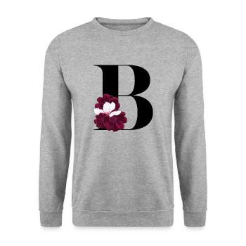 lettre B fleuris - Sweat-shirt Unisexe - gris chiné - Devant - Alina (178cm) & Michal (187cm)