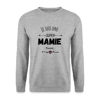 Je suis une super mamie d'amour citation mamie - Sweat-shirt Unisexe - gris chiné - Devant - Alina (178cm) & Michal (187cm)