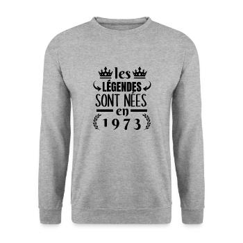 les légendes sont nées en 1973 - Sweat-shirt Unisexe - gris chiné - Devant - Alina (178cm) & Michal (187cm)