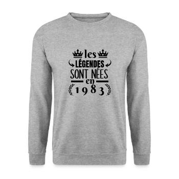 les légendes sont nées en 1983 - Sweat-shirt Unisexe - gris chiné - Devant - Alina (178cm) & Michal (187cm)
