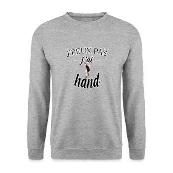 j peux pas j ai hand tee shirt humour handball - Sweat-shirt Unisexe - gris chiné - Devant - Alina (178cm) & Michal (187cm)