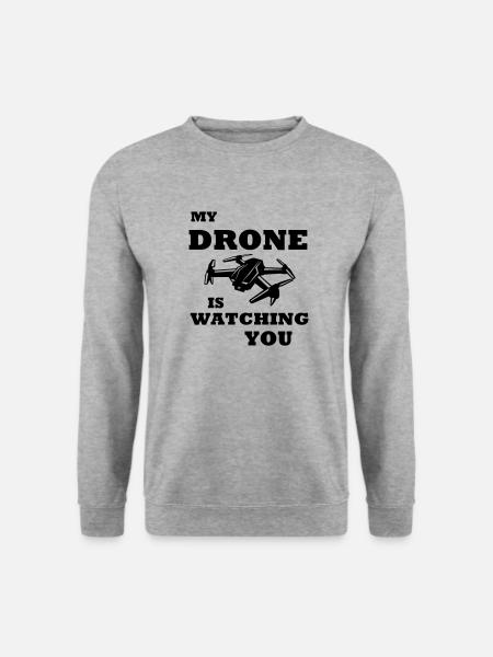 My Drone is watching you Drohnen Shirt - Unisex Pullover - Weißgrau meliert