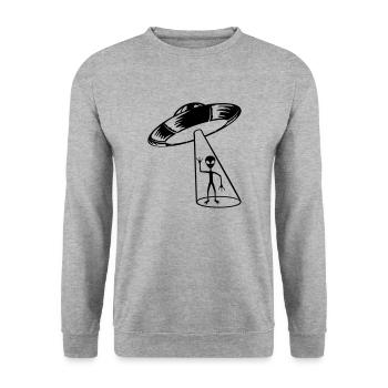 Strahl Ufo Alien winkt - Unisex Pullover - Weißgrau meliert - Vorne - Alina (178cm) & Michal (187cm)