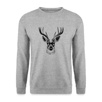 Hirschkopf im Herbst Hirsch Geweih Bock Reh Kitz 2 - Unisex Pullover - Weißgrau meliert - Vorne - Alina (178cm) & Michal (187cm)