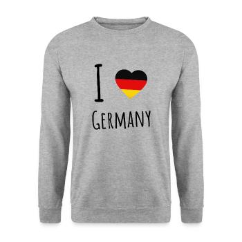 WM Design "I love Germany" - Unisex Pullover - Weißgrau meliert - Vorne - Alina (178cm) & Michal (187cm)