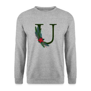U – dekoratives Schriftzeichen – Weihnachten - Unisex Pullover - Weißgrau meliert - Vorne - Alina (178cm) & Michal (187cm)