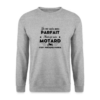 je ne suis pas parfait motard humour - Sweat-shirt Unisexe - gris chiné - Devant - Alina (178cm) & Michal (187cm)