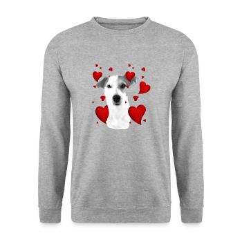 Jack Russel mit Herzen - Unisex Pullover - Weißgrau meliert - Vorne - Alina (178cm) & Michal (187cm)