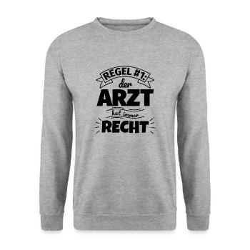Arzt Geschenke – Hat immer Recht - Unisex Pullover - Weißgrau meliert - Vorne - Alina (178cm) & Michal (187cm)