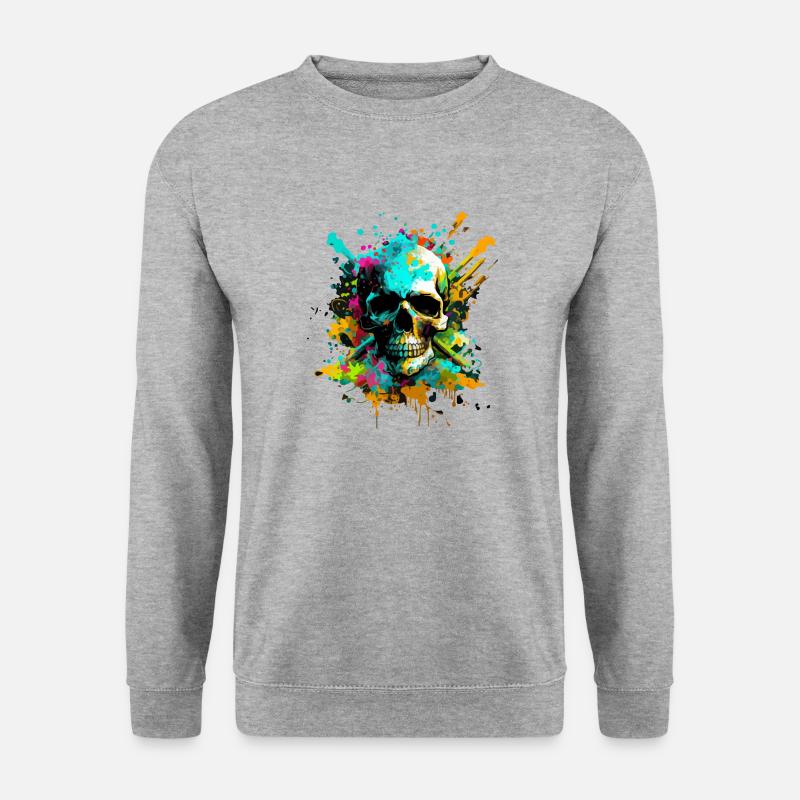 Psychedelischer Schädel - Unisex Pullover - Weißgrau meliert