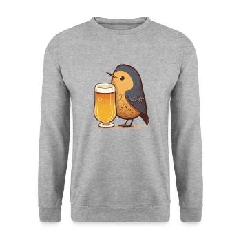 Kleiner Vogel mit Bier - Unisex Pullover - Weißgrau meliert - Vorne - Alina (178cm) & Michal (187cm)