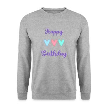 ALLES GUTE ZUM GEBURTSTAG!. ALLES GUTE ZUM GEBURTSTAG!. JAHRESTAG. - Unisex Pullover - Weißgrau meliert - Vorne - Alina (178cm) & Michal (187cm)
